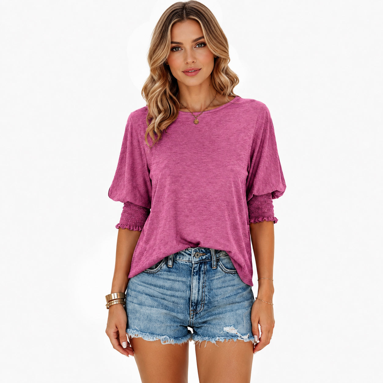 ⭐Women's 3/4 Sleeve Casual Tops – Super Soft Crewneck Blouse | Lightweight Summer Everyday Shirt