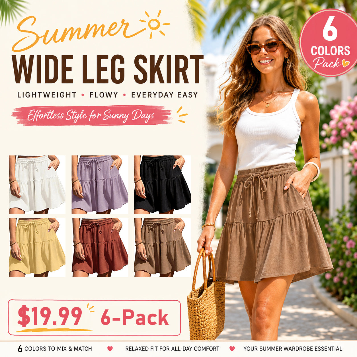 ☀️ Women's Linen Blend Wide Leg Culotte Shorts–Lightweight, Comfy & Flowy