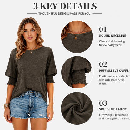 ⭐Women's 3/4 Sleeve Casual Tops – Super Soft Crewneck Blouse | Lightweight Summer Everyday Shirt