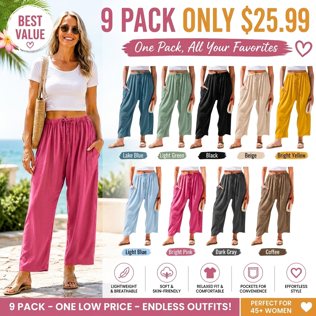 New Hot 2026🔥Women's Linen Wide Leg Pants Casual Loose Drawstring Low Waist with Pockets