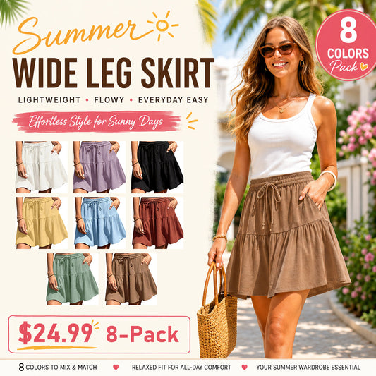 ☀️ Women's Linen Blend Wide Leg Culotte Shorts–Lightweight, Comfy & Flowy