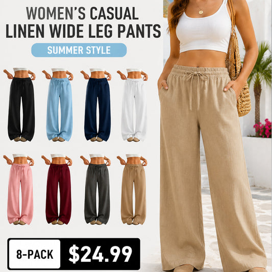 🔥 Women's Linen Wide Leg Pants – Breathable Comfort, Relaxed Fit & Timeless Style